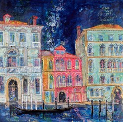On The Grand Canal by Katharine Dove - Original Painting on Box Canvas sized 28x28 inches. Available from Whitewall Galleries